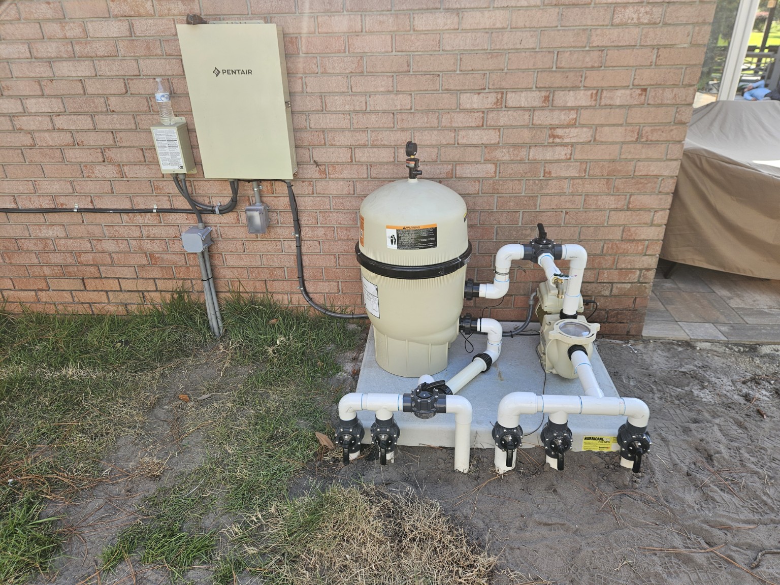 Pool equipment pad with Pentair automation and clean plumbing layout